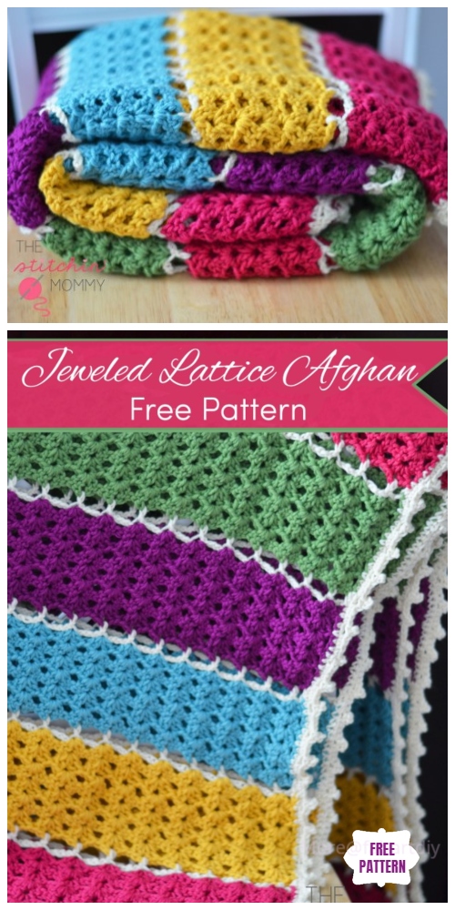 Crochet Jewelled Lattice Afghan Blanket Free Crochet Pattern