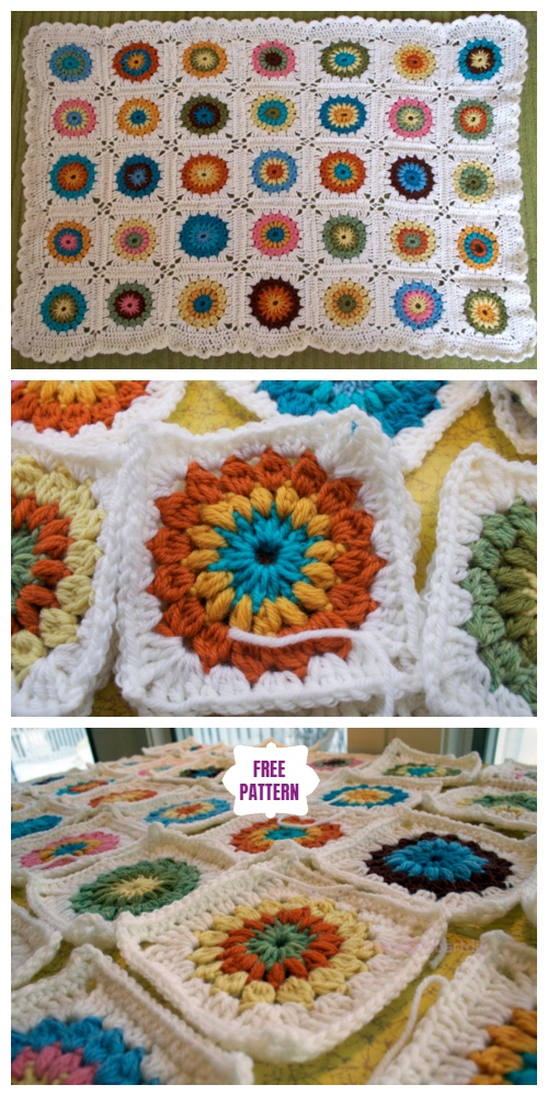 Crochet Sunburst Granny Square Blanket Free Crochet Pattern