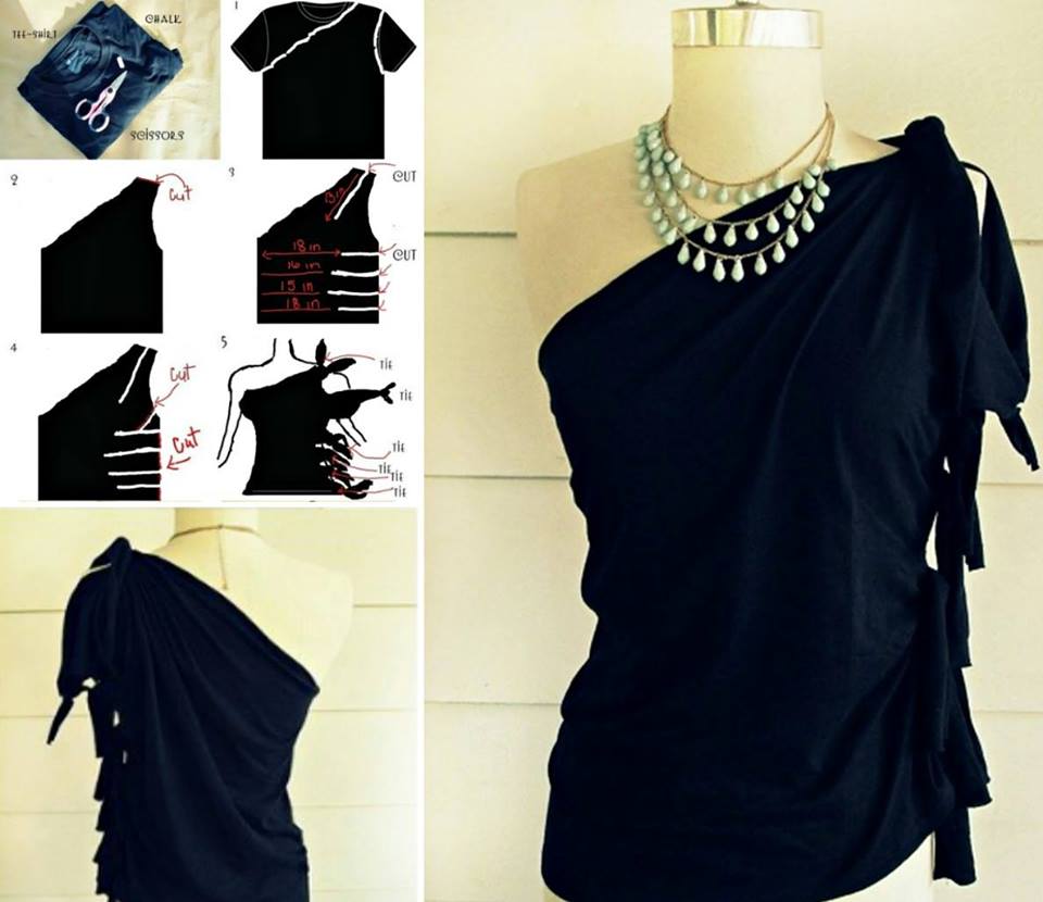 DIY No-sew One Shoulder Top from T-shirt