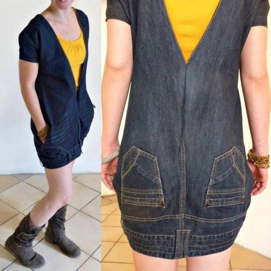 20+ Fabulous DIY Ideas and Tutorials to Refashion Your Old Jeans - Upside Down Demin Jean Dress D.I.Y Tutorial