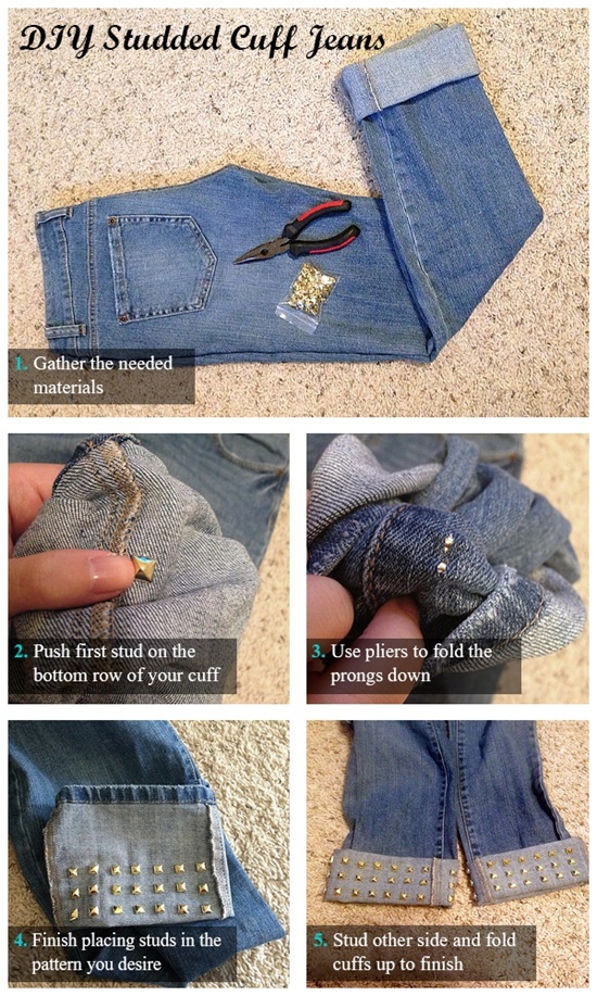 20+ Fabulous DIY Ideas and Tutorials to Refashion Your Old Jeans - ﻿Studded Cuff Jeans Alternative D.I.Y Tutorial