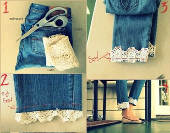 20+ Fabulous DIY Ideas and Tutorials to Refashion Your Old Jeans - Lace Bottom Jeans ﻿﻿D.I.Y Tutorial