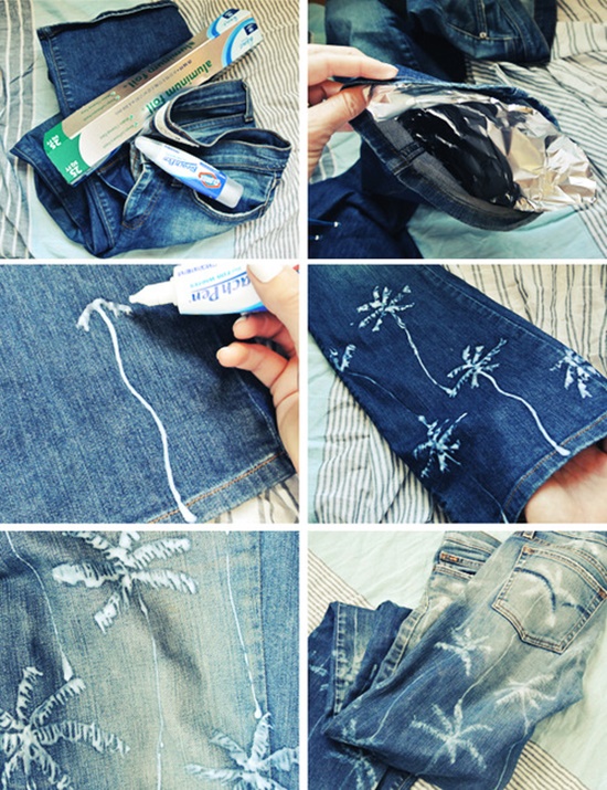 20+ Fabulous DIY Ideas and Tutorials to Refashion Your Old Jeans - ﻿﻿﻿ Palm Tree Print Jeans D.I.Y Tutorial