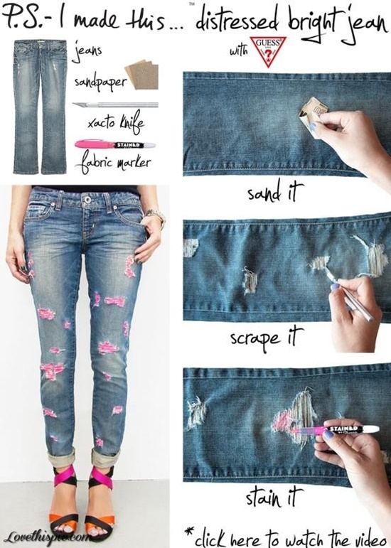 20+ Fabulous DIY Ideas and Tutorials to Refashion Your Old Jeans - Distressed Stained Jeans ﻿﻿D.I.Y Tutorial