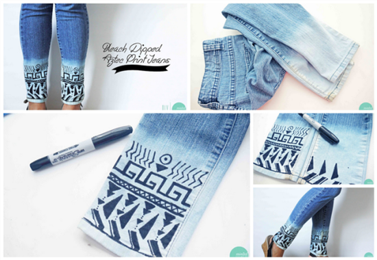 20+ Fabulous DIY Ideas and Tutorials to Refashion Your Old Jeans - Bleached Aztec Style Jeans ﻿﻿D.I.Y Tutorial