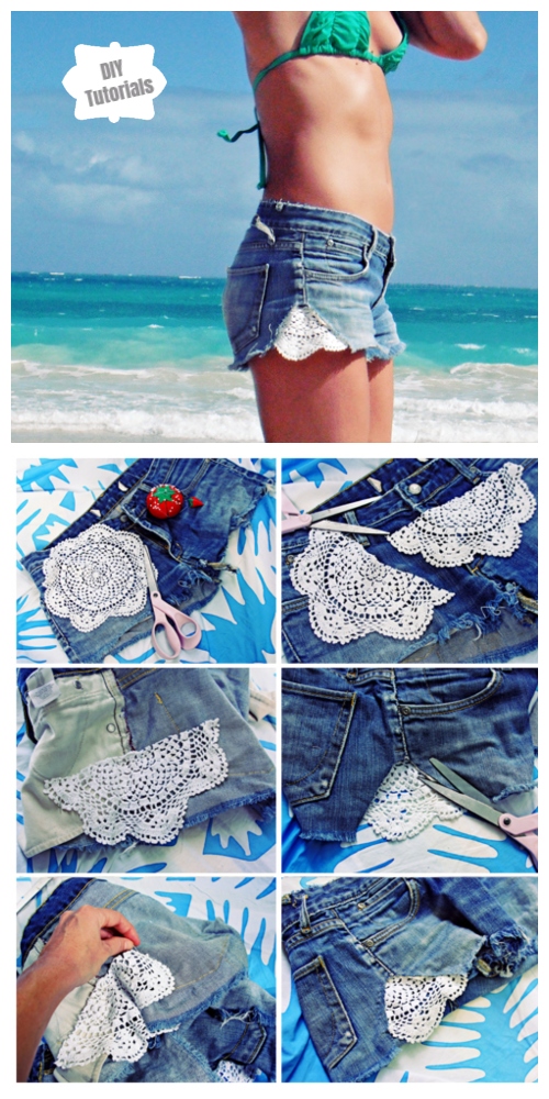 20+ Fabulous DIY Ideas and Tutorials to Refashion Your Old Jeans - Crochet Cutoffs Jean Short easy ﻿﻿D.I.Y Tutorial