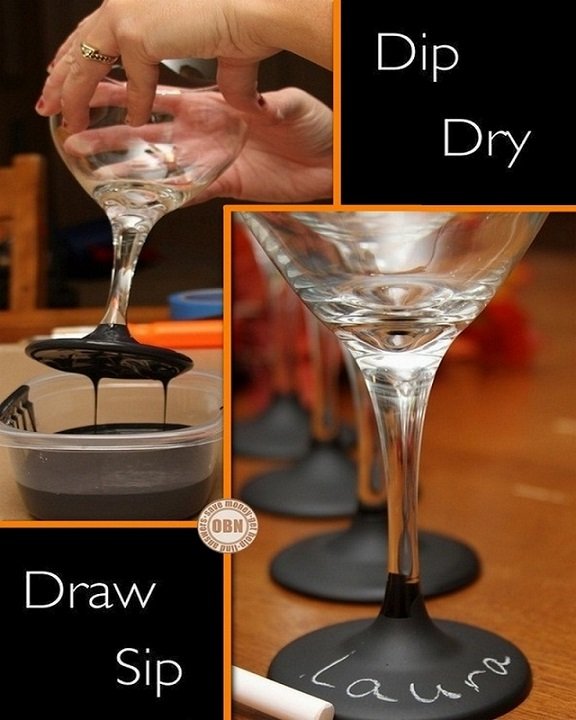 Chalkboard Paint Dipped Wine Glasses