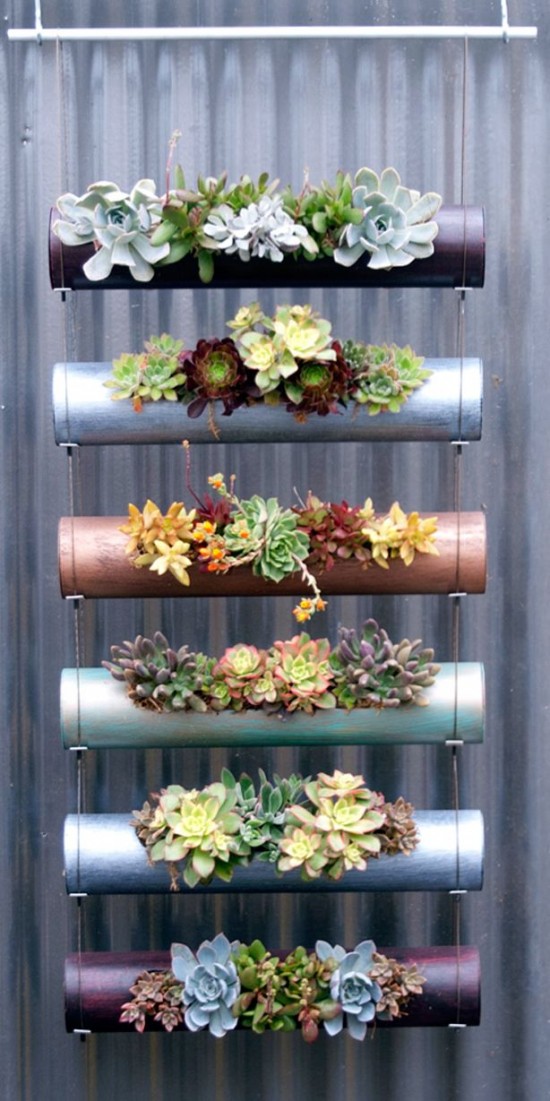 DIY PVC Gardening Ideas and Projects-Hanging PVC Planter Wall