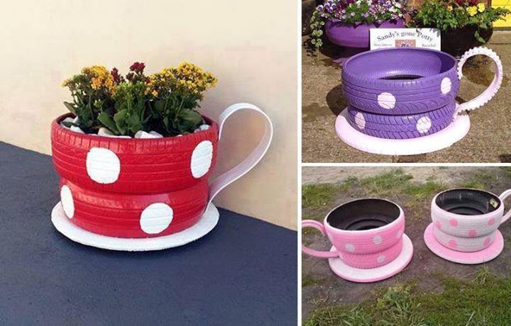 DIY Tire Teacup Planter! What a great way to upcycle old tires!