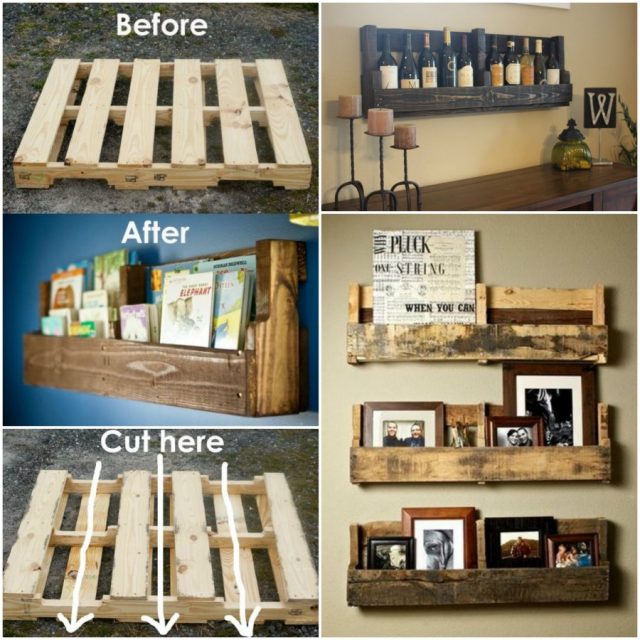 DIY Pallet Home Decorating and Furniture Projects and Tutorials-DIY Pallet Wall Wine/Book Shelf