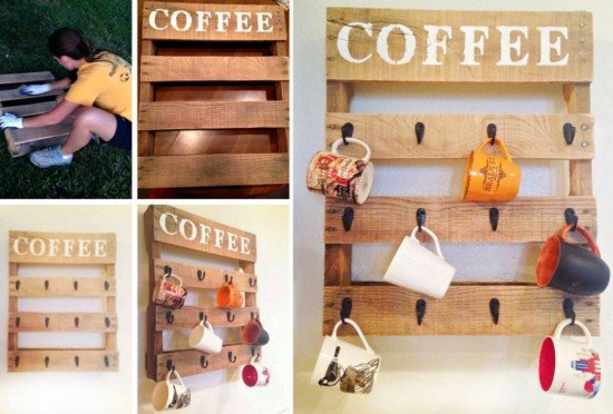 DIY Pallet Coffee Cup Holder-DIY Pallet Home Decorating and Furniture Projects and Tutorials