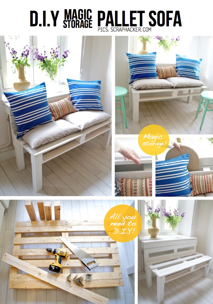 DIY Pallet Home Decorating and Furniture Projects and Tutorials-Storage Pallet Sofa