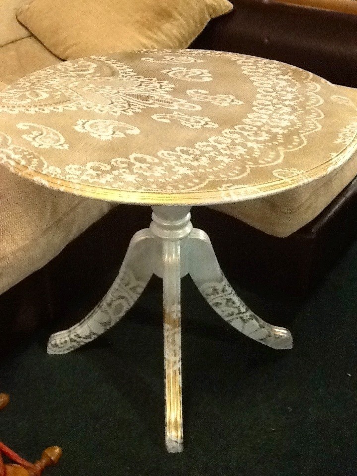 Transform old furniture with lace and spray paint