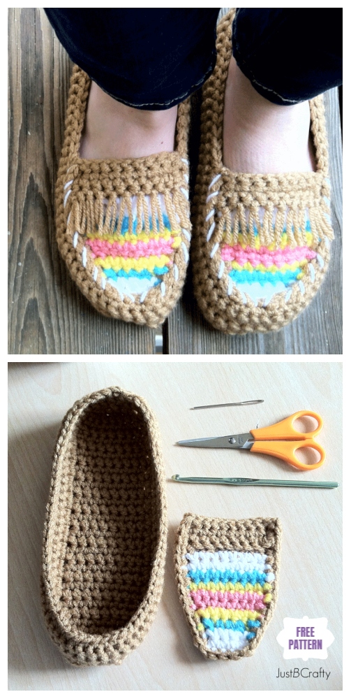 DIY Crochet Adult Slippers Pattern Round Up- Crochet Tribal Moccasin Slippers Free Pattern