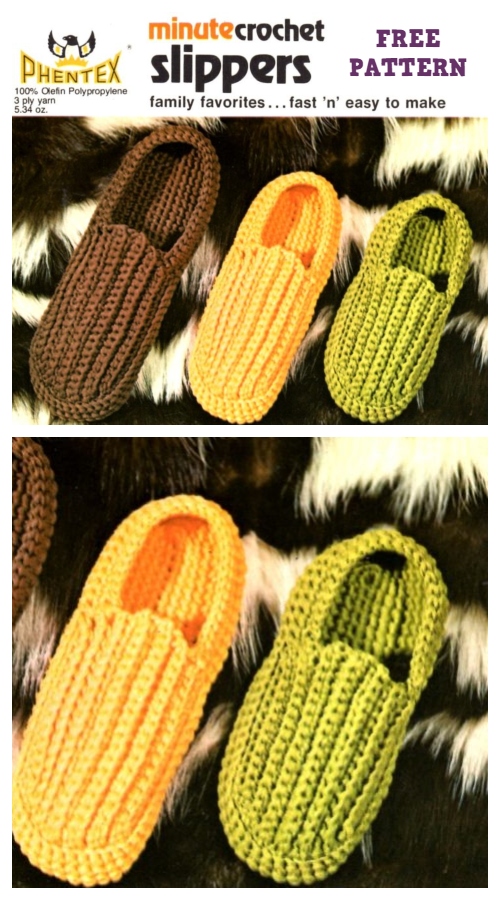 Minute Crochet Slippers Free Crochet Pattern - All Sizes