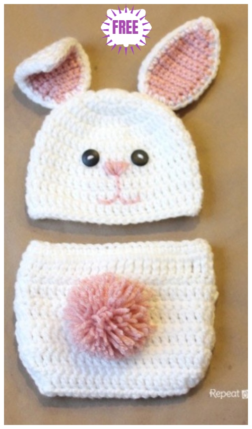 Easter Bunny Hat and Diaper Set Free Crochet Pattern 