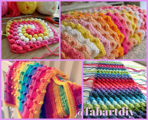 Crochet Bobble stitch blanket free pattern - Popcorn stitch, Bubble stitch blanket