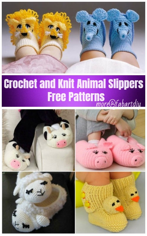 Crochet and Knit Animal Slippers - Free Patterns