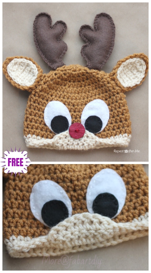 Cute Crochet Baby Animal Hat Free Crochet Patterns - Crochet Reindeer Hat Free Crochet Patterns