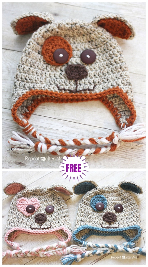  Cute Crochet Baby Animal Hat Free Crochet Patterns - Crochet Puppy Hat Free Crochet Pattern