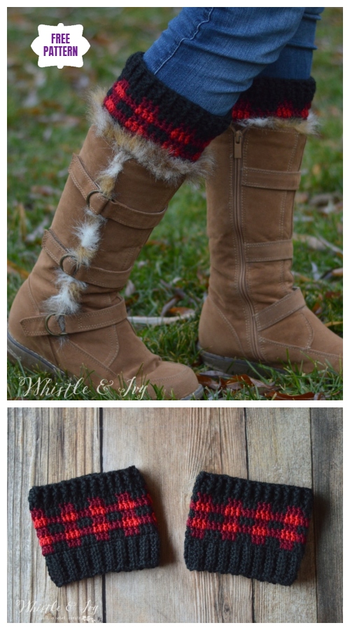 DIY Crochet Boot Cuffs Free Crochet Patterns - Plaid Boot Cuffs Free Crochet Pattern