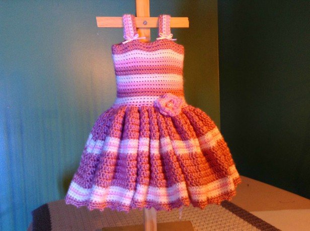 Crochet Newborn Pink Stripe Dress Free Pattern