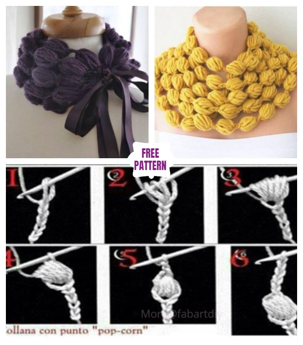 DIY Crochet Pom Pom Puff Popcorn Stitch Scarf - Video