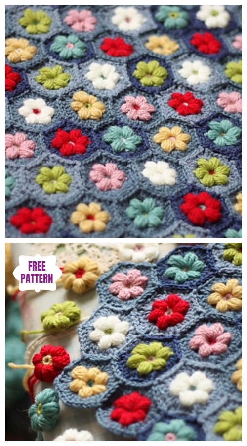 Crochet Daisy Puffagon Stitch Blanket Free Crochet Pattern