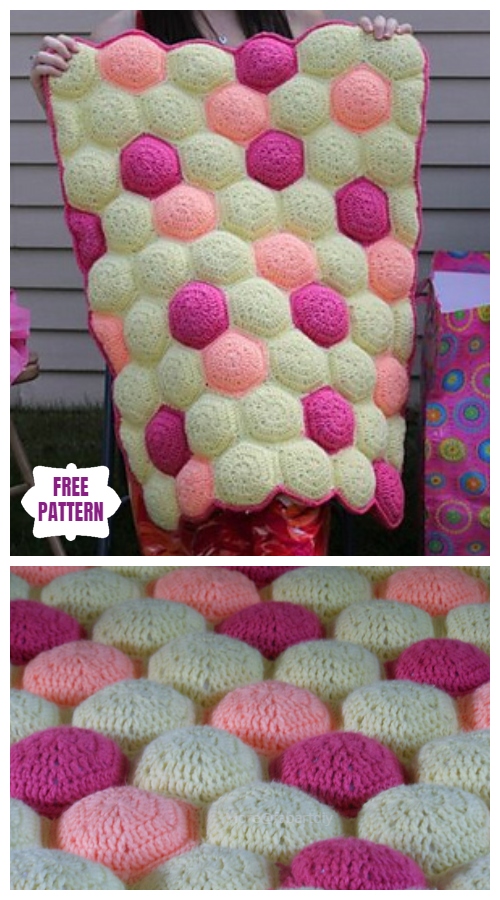 Crochet  Hexa-Puff Quilt Blanket Free Crochet Pattern