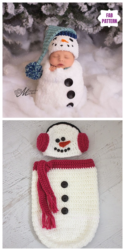 Christmas Crochet Snowman Baby Cocoon Free Crochet Pattern & Paid