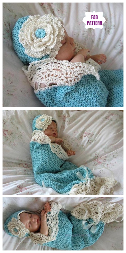 Crochet Seaside Cottage Snuggle Cocoon and Hat Set Crochet Patterns