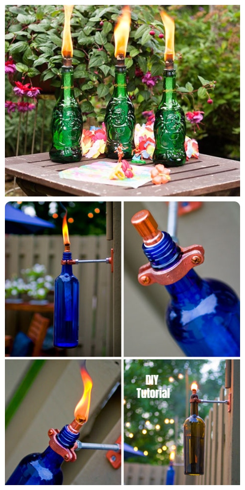 20+ DIY Stunning Outdoor Lighting Ideas for Summer Night - Wine Bottle Torch Lighting DIY Tutorial