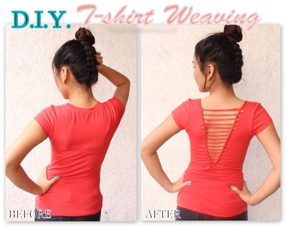 re-fashion-an-old-t-shirt with weaving back