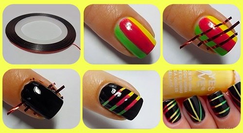 yellow_red_green_black_nail_paint_DIY