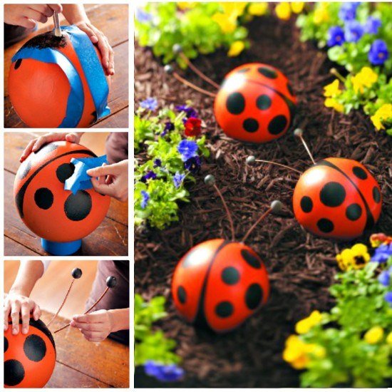 20 Fabulous Art DIY Garden Projects for This Spring - DIY bowling ball garden art ladybug tutorial