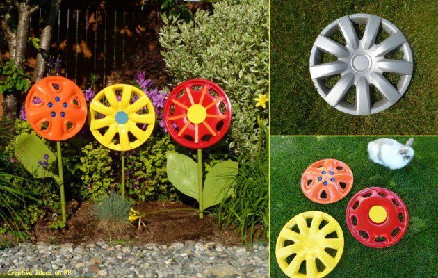 20 Fabulous Art DIY Garden Projects for This Spring - hubcap garden art