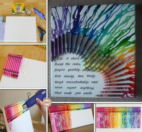 diy canvas wall art ideas and tutorials - Multicolored heart with melted crayons 