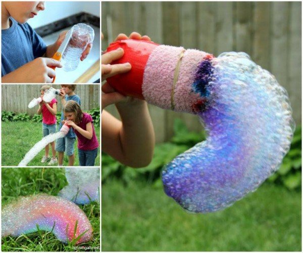 DIY Rainbow Bubble Snakes tutorial for Kids Outdoor Fun