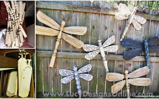 DIY gorgeous Dragonflies garden decor art using Table Legs and Ceiling Fan Blades