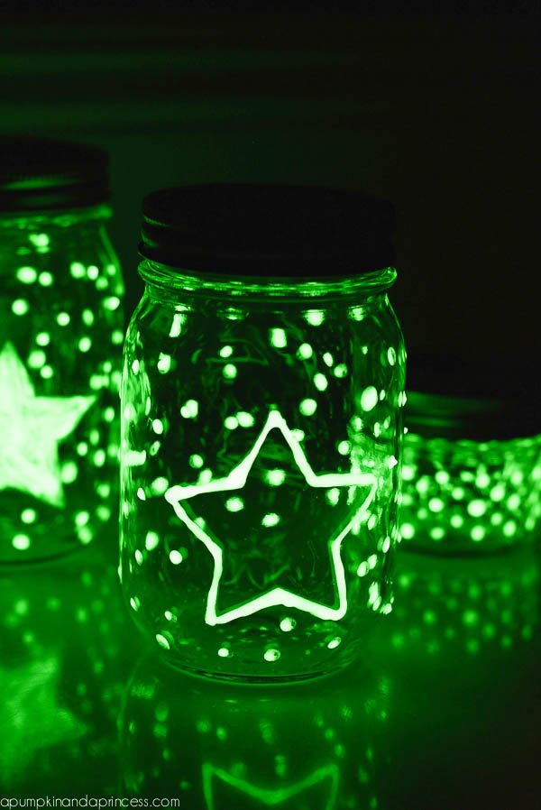 These DIY glow-in-the-dark mason jars are perfect for a summer party or camp activity.