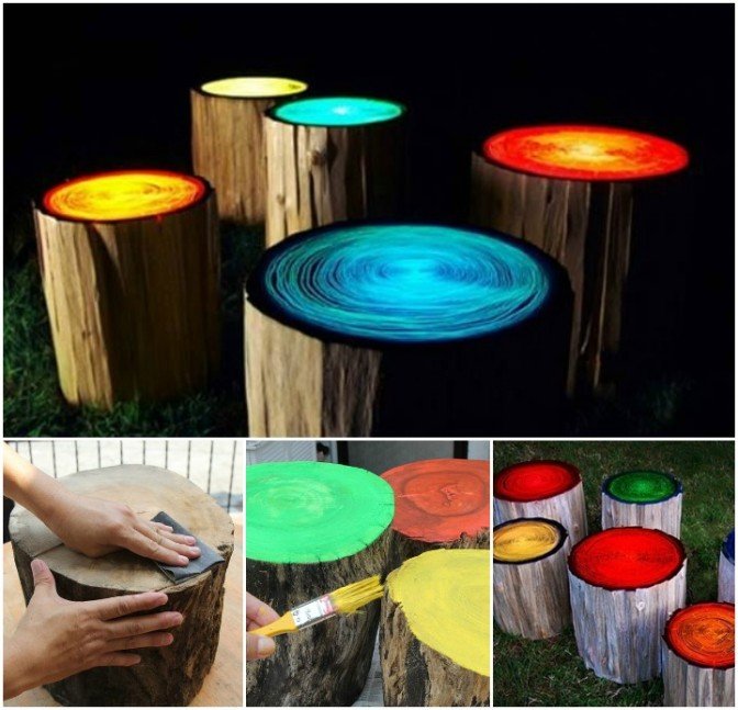 Glowing In the Dark Log Stools DIY Tutorial