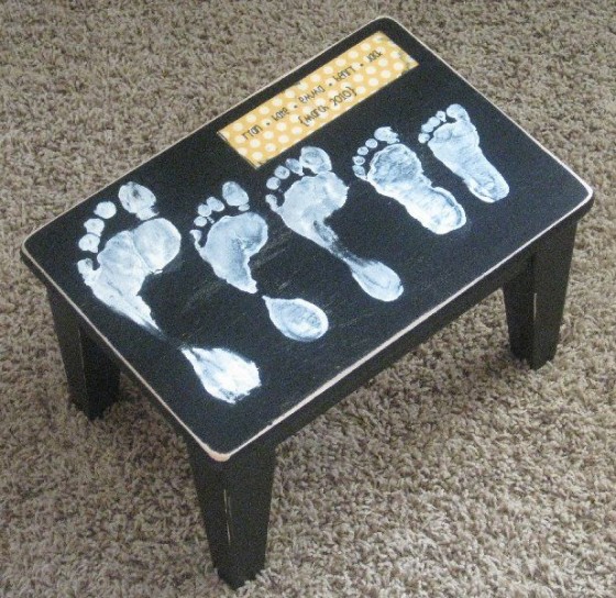 Hand & Footprint Art DIY Ideas and Projects - diy Footprint Wooden Stool Makeove tutorial