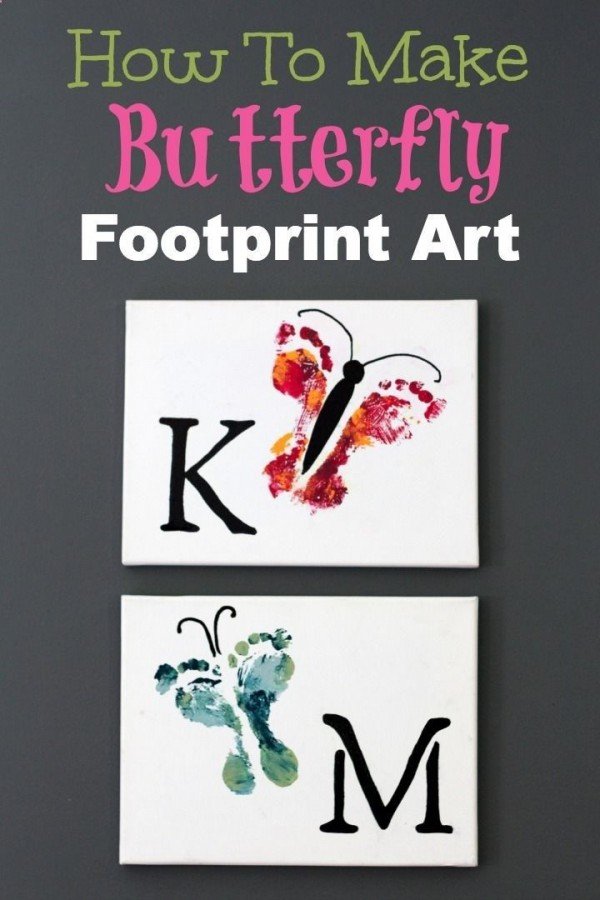 Hand & Footprint Art DIY Ideas and Projects - diy footprint butterfly wall art canvas tutorial