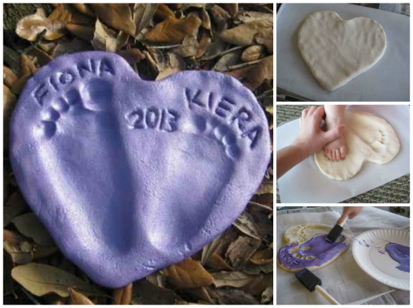 Hand & Footprint Art DIY Ideas and Projects. How to DIY salt dough heart footprints tutorial