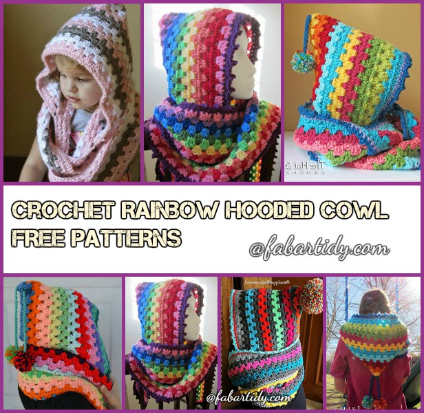 DIY Crochet Rainbow Hooded Cowl Free Pattern - crochet Harlequin Hoodie