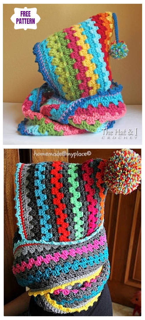 DIY Harlequin Granny Crochet Hooded Cowl Free Pattern