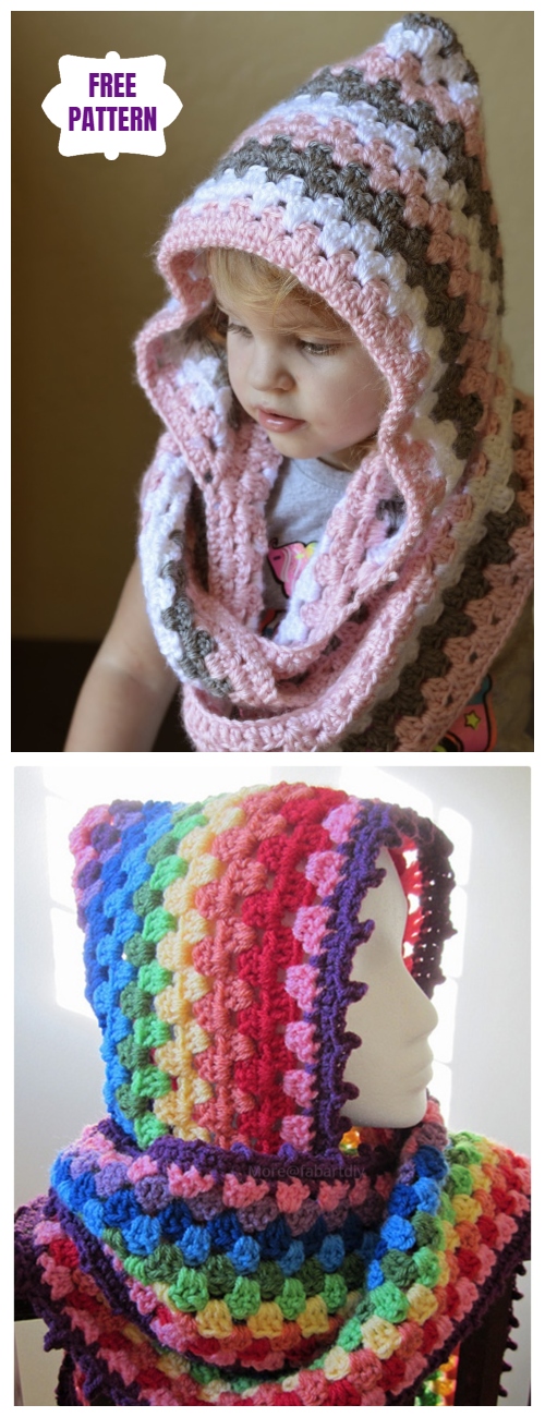 DIY Harlequin Granny Crochet Hooded Cowl Free Pattern