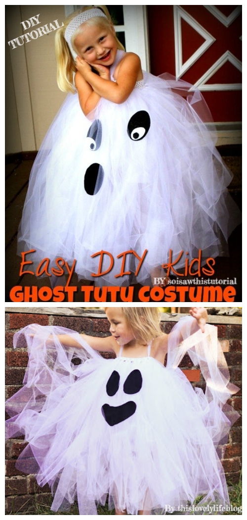 DIY No Sew Tutu Skirt Ideas & Tutorials - Kids Ghost Tutu skirt Costume DIY Tutorial