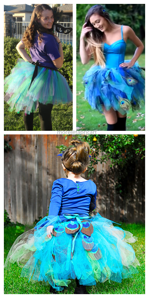 DIY No Sew Tutu Skirt Ideas & Tutorials - Peacock Tutu skirt Costume DIY Tutorial