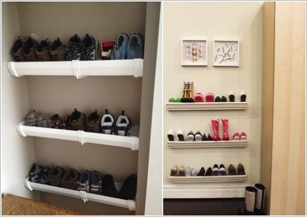 15 Fabulous DIY Rain Gutter Projects For Home and Garden - DIY Rain Gutter Shoe Rack